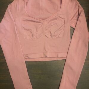 Pink Long Sleeve Crop Bodysuit